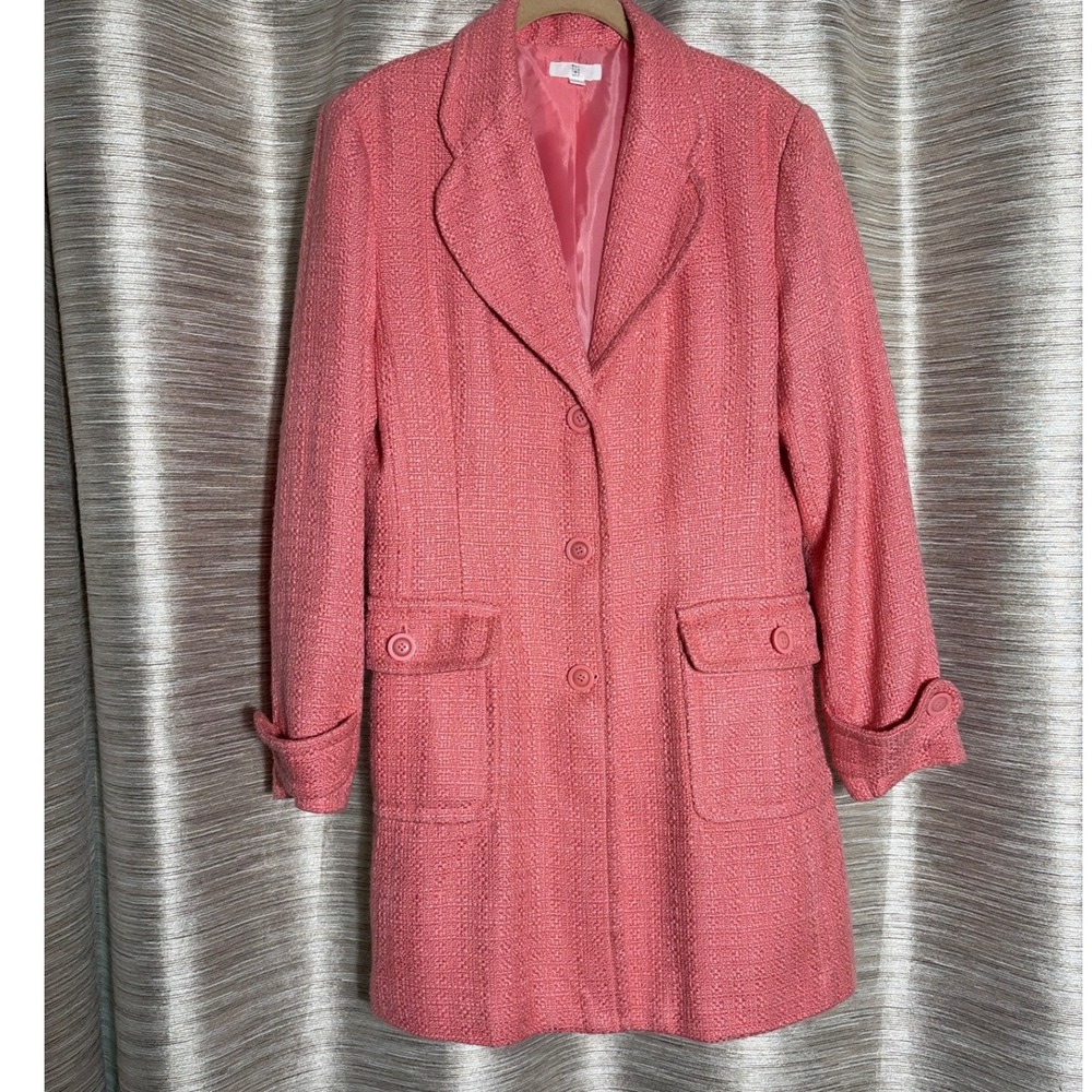 Apt. 9 Pink Tweed Car Coat Women Size 12 Textured Mid Length Button Front Jacket